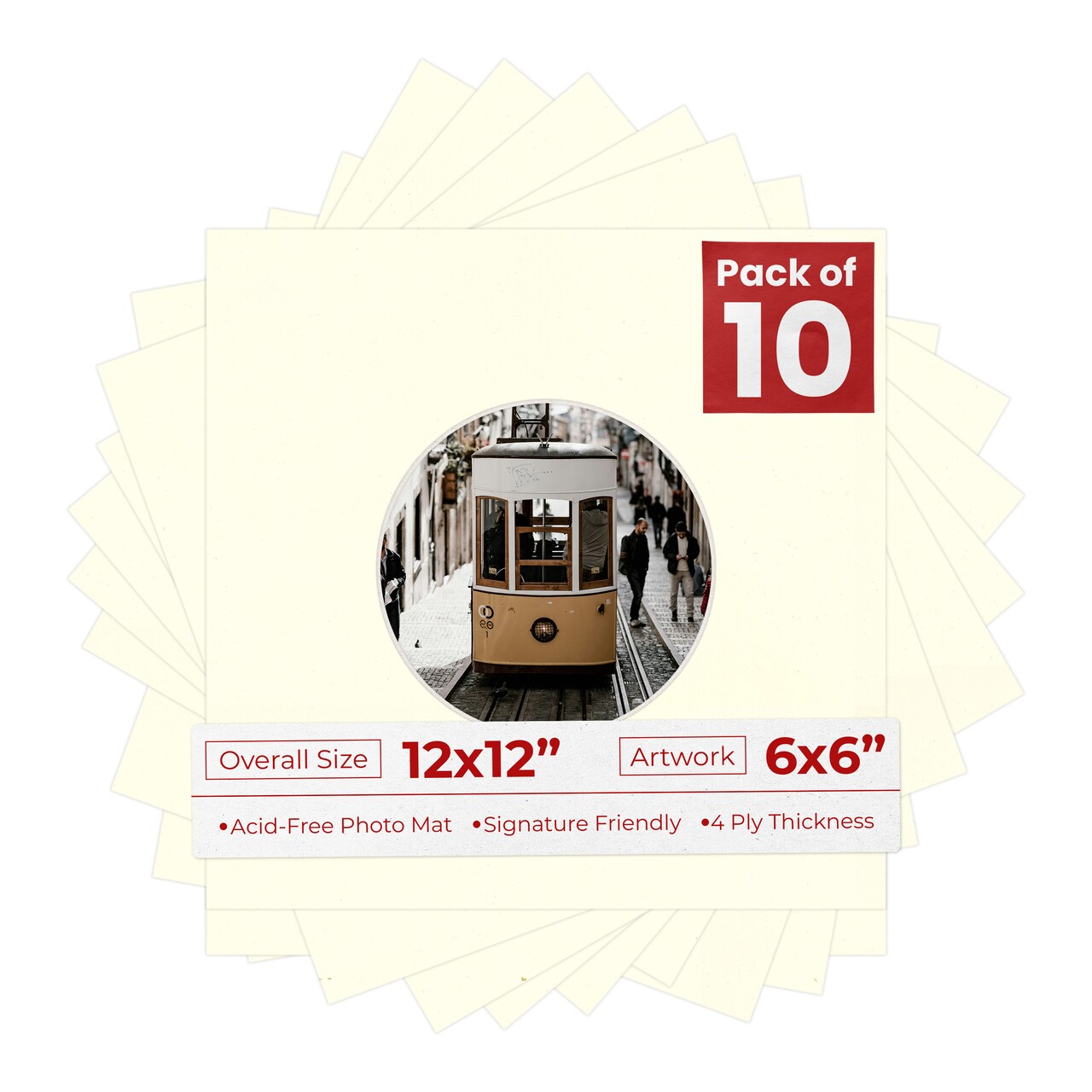 Cream Linen Mat Board for 12x12 Frames - Circle Opening for 6x6 Photos